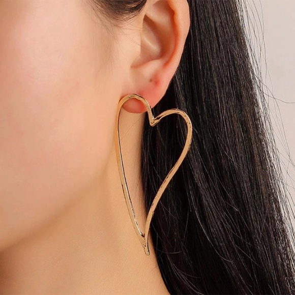 'Wish' Gold Cartoon Drawn Heart Shaped Earrings - Picture 3 of 5